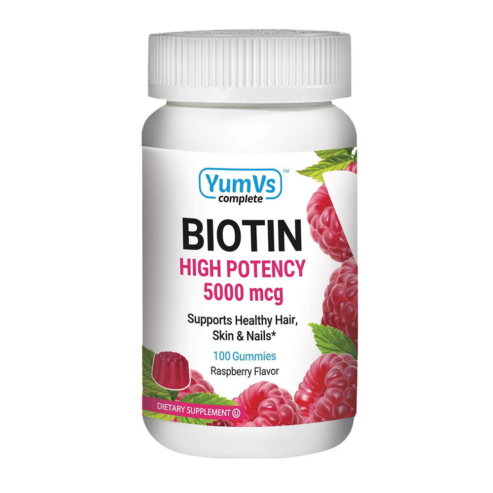 Yum-Vs Biotin High Potency 5000 Mcg Gummies, Raspberry, 100 Ea